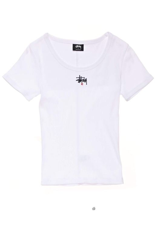 Stussy Womens Graffiti Rib SS T Shirt White - VLAOB6815